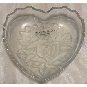 Home Beautiful Winter Rose Heart-Shaped Crystal Glass Candy Dish 1.5" Height